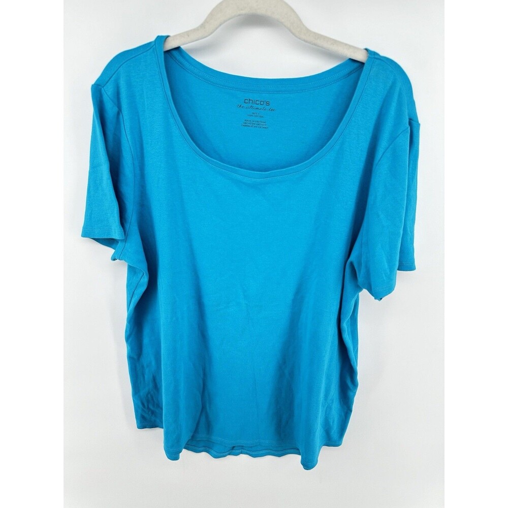 Chicos Aqua Blue Medium 3 The Ultimate Tee Pullover Top Classic BOX-F